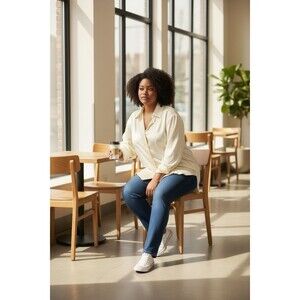 Lumiere cream long sleeve luxury womens button blouse Large quiet luxury